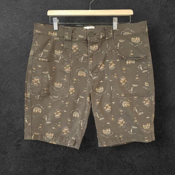 Mutual Weave Other - Mutual Weave Mens Graphic Shorts Green Brown Palm Trees Beach Flat Front Size 38